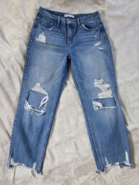 Flying Monkey Slim Straight Womens Size 28 Jeans Distressed Thrashed Blue Wash